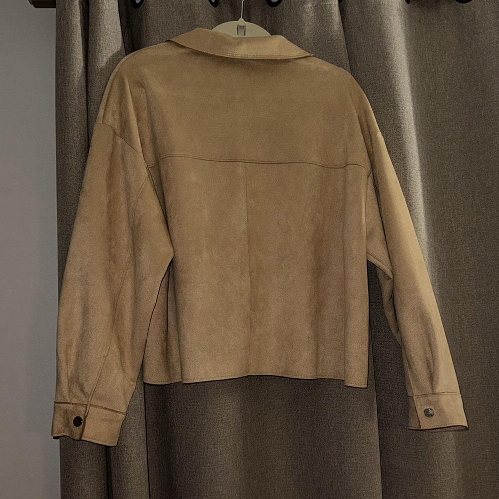 Zara Golden Brown Button-Up Top, Soft, Suede-Like Texture - Picture 5 of 5